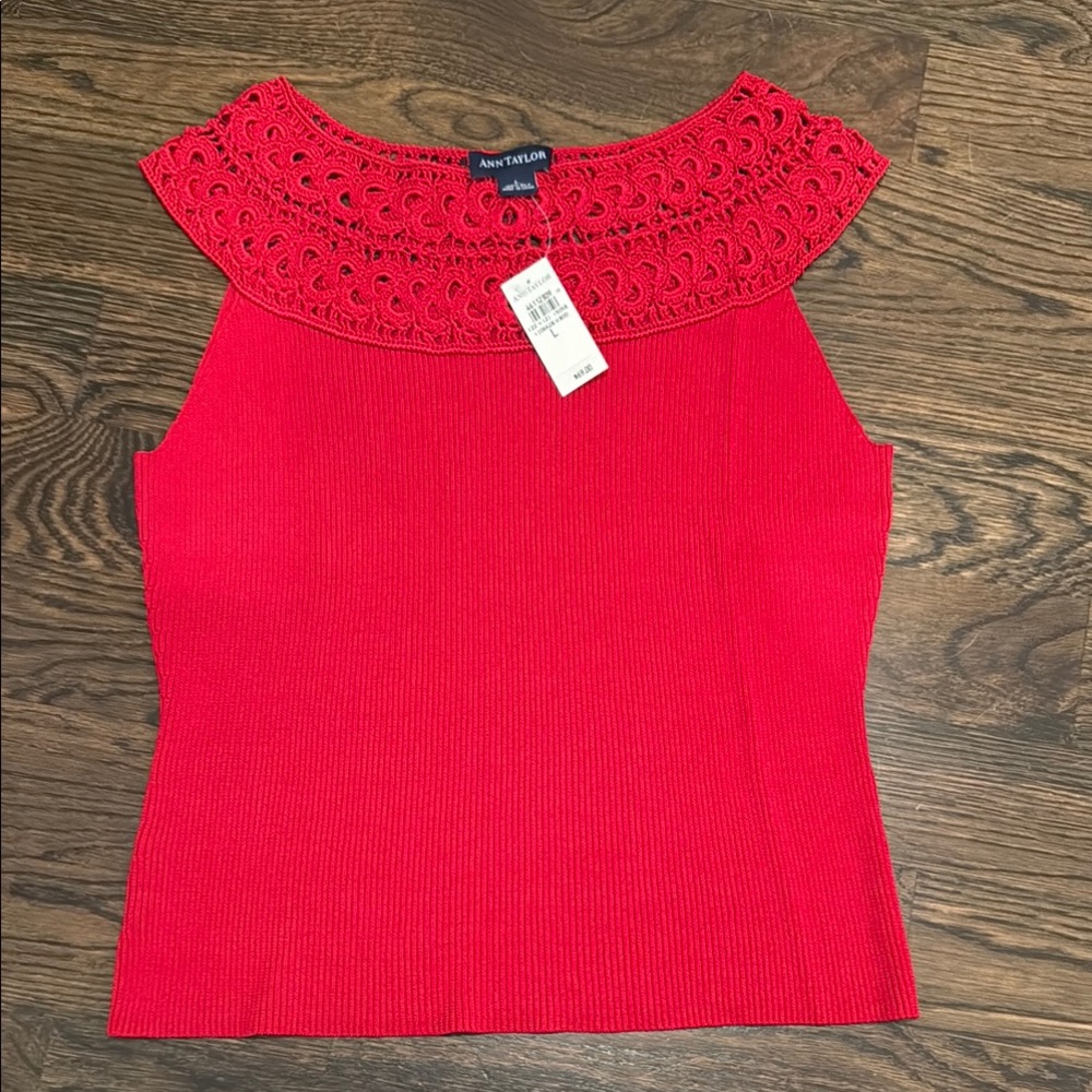 Ann Taylor Red Lace Trim Women's Top